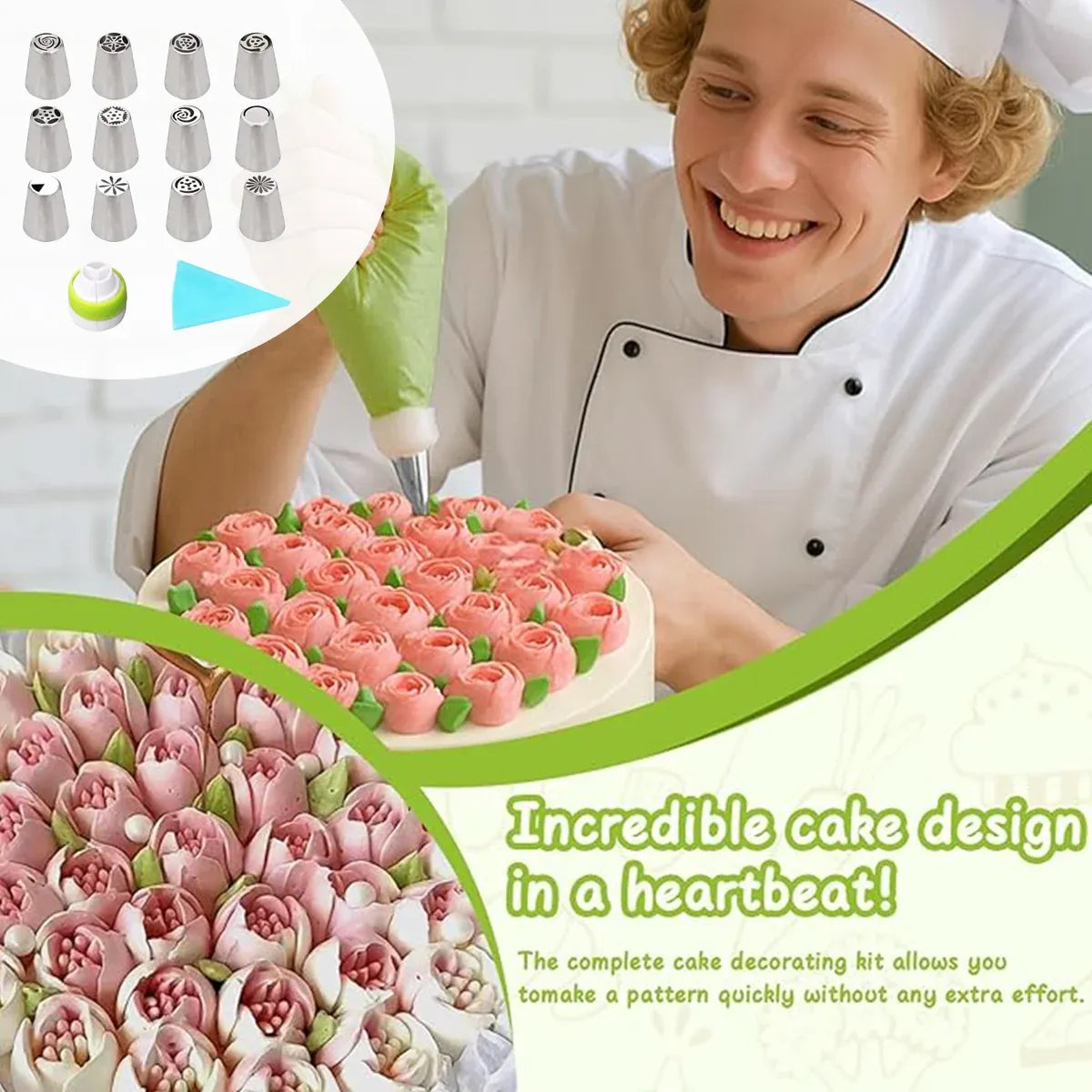 Russian Piping Tips Cake Decorating Set - 14 or 32 PCS Stainless Steel Nozzles - 32PCS