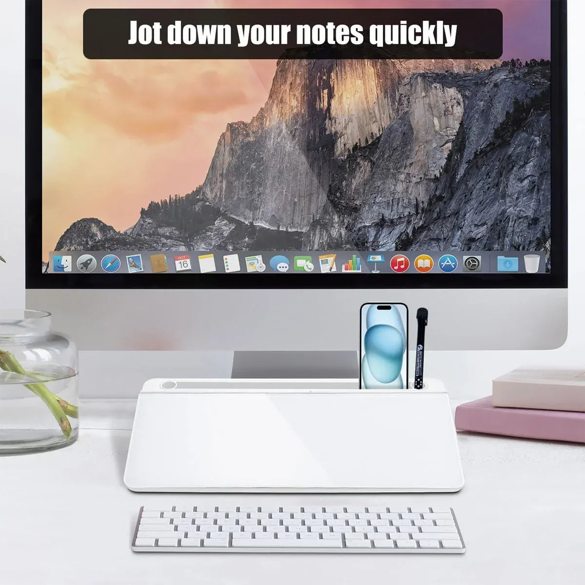 Desktop Whiteboard with Storage Tempered Glass Board for Office