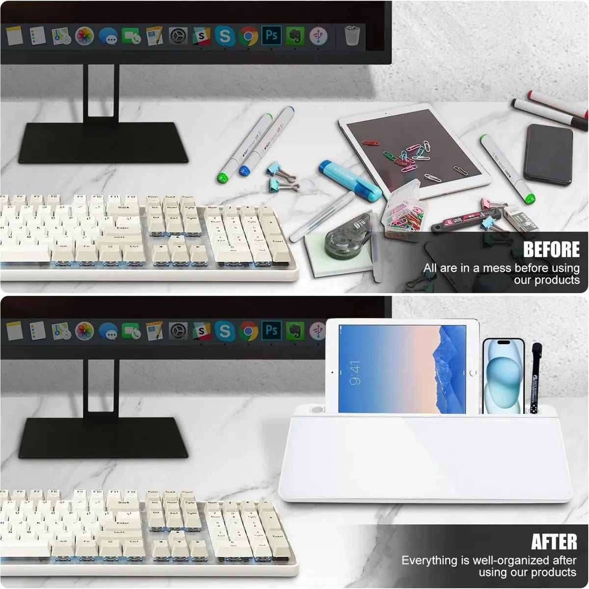 Desktop Whiteboard with Storage Tempered Glass Board for Office