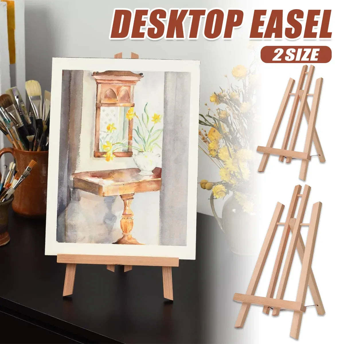 Tabletop Solid Wood Easel Adjustable Height Foldable for Art Sketch Oil Painting - 40cm