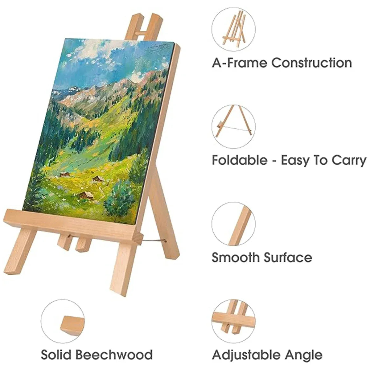 Tabletop Solid Wood Easel Adjustable Height Foldable for Art Sketch Oil Painting - 40cm