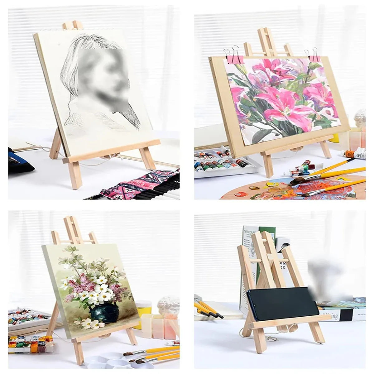Tabletop Solid Wood Easel Adjustable Height Foldable for Art Sketch Oil Painting - 40cm