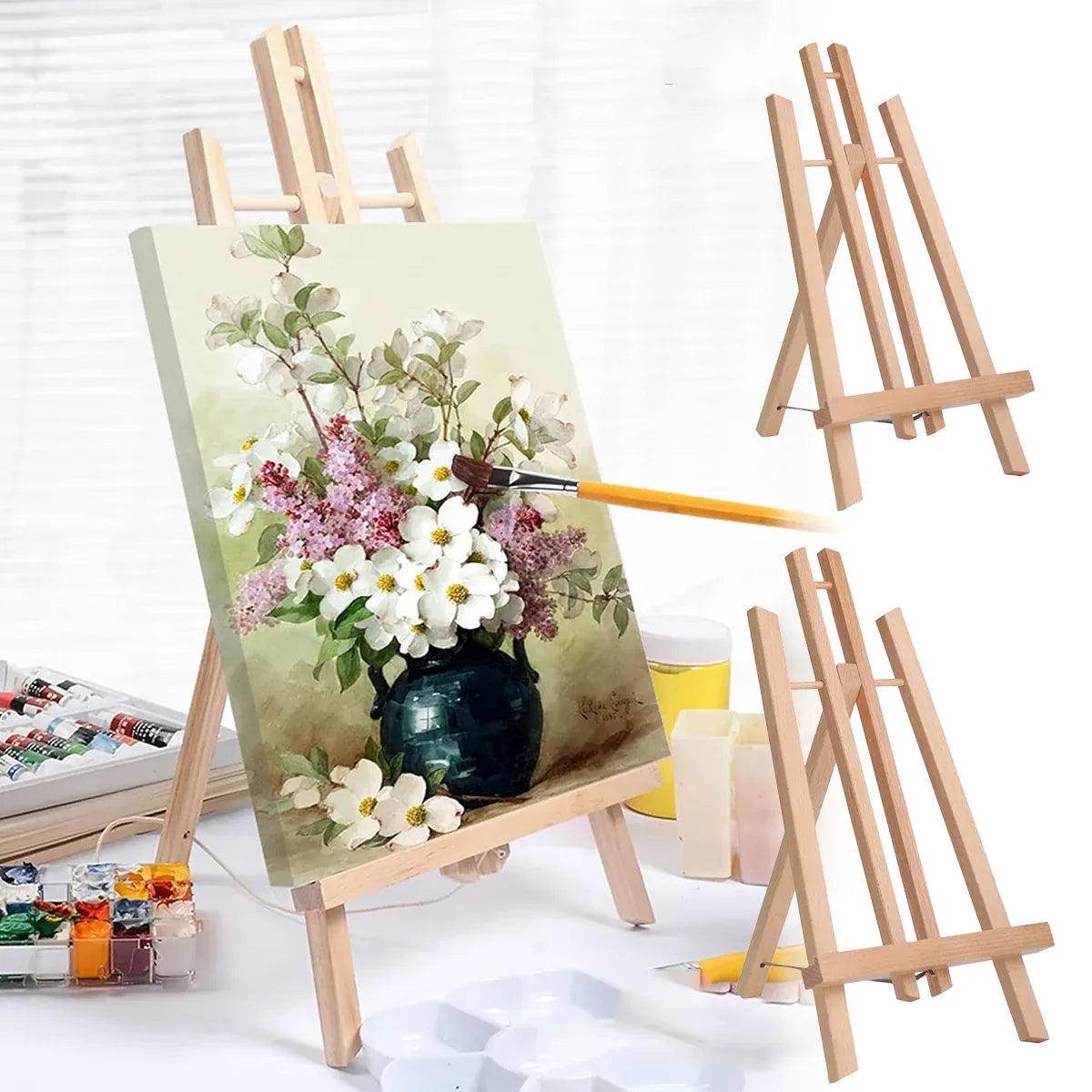 Tabletop Solid Wood Easel Adjustable Height Foldable for Art Sketch Oil Painting - 40cm