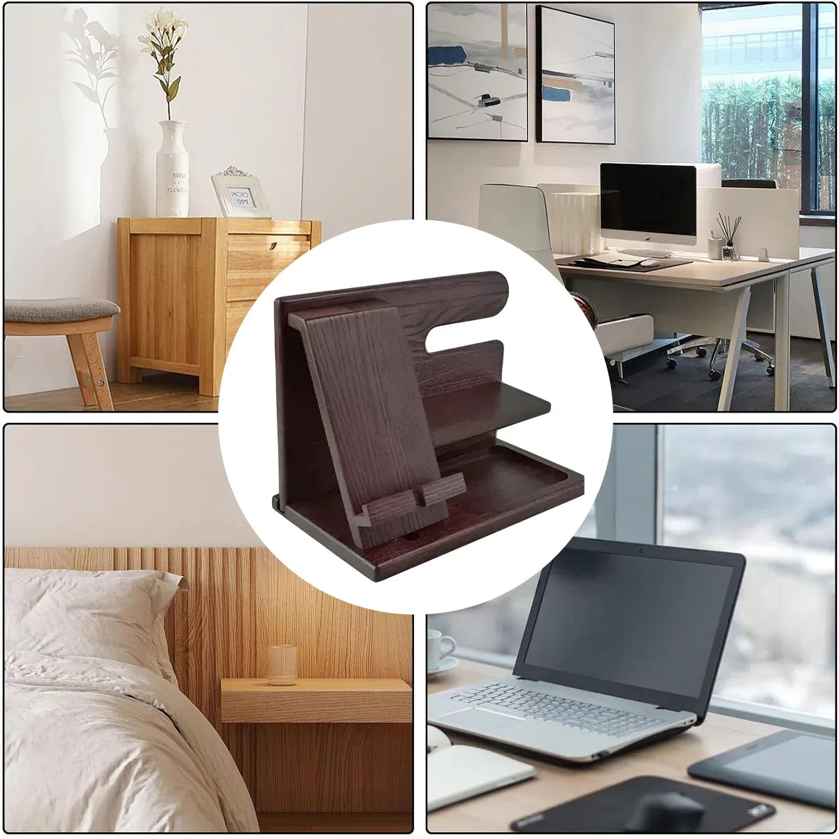 Solid Wood Multi function Desktop Phone Stand Durable Stable Non Slip Space Saving