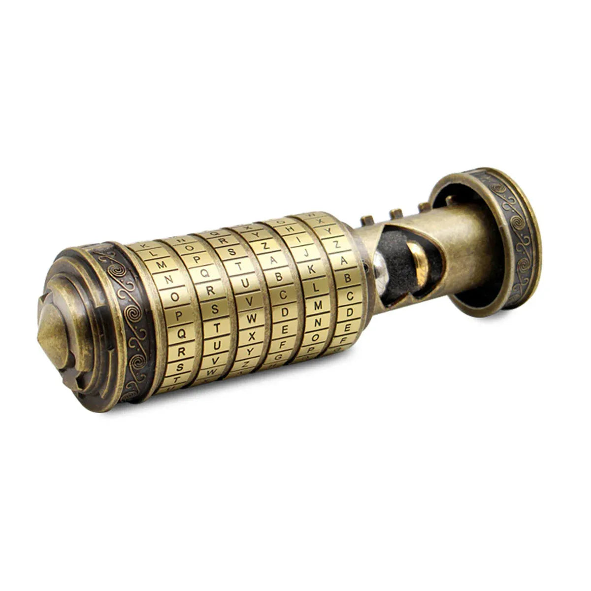 Da Vinci Code Lock Cylinder Vintage Puzzle Box Secret Compartment Bronze Style