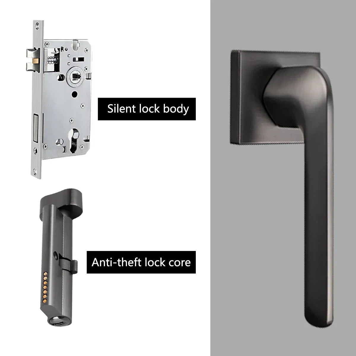 Room Door Lock Modern Style Black Bedroom Door Handle Interior Light Luxury