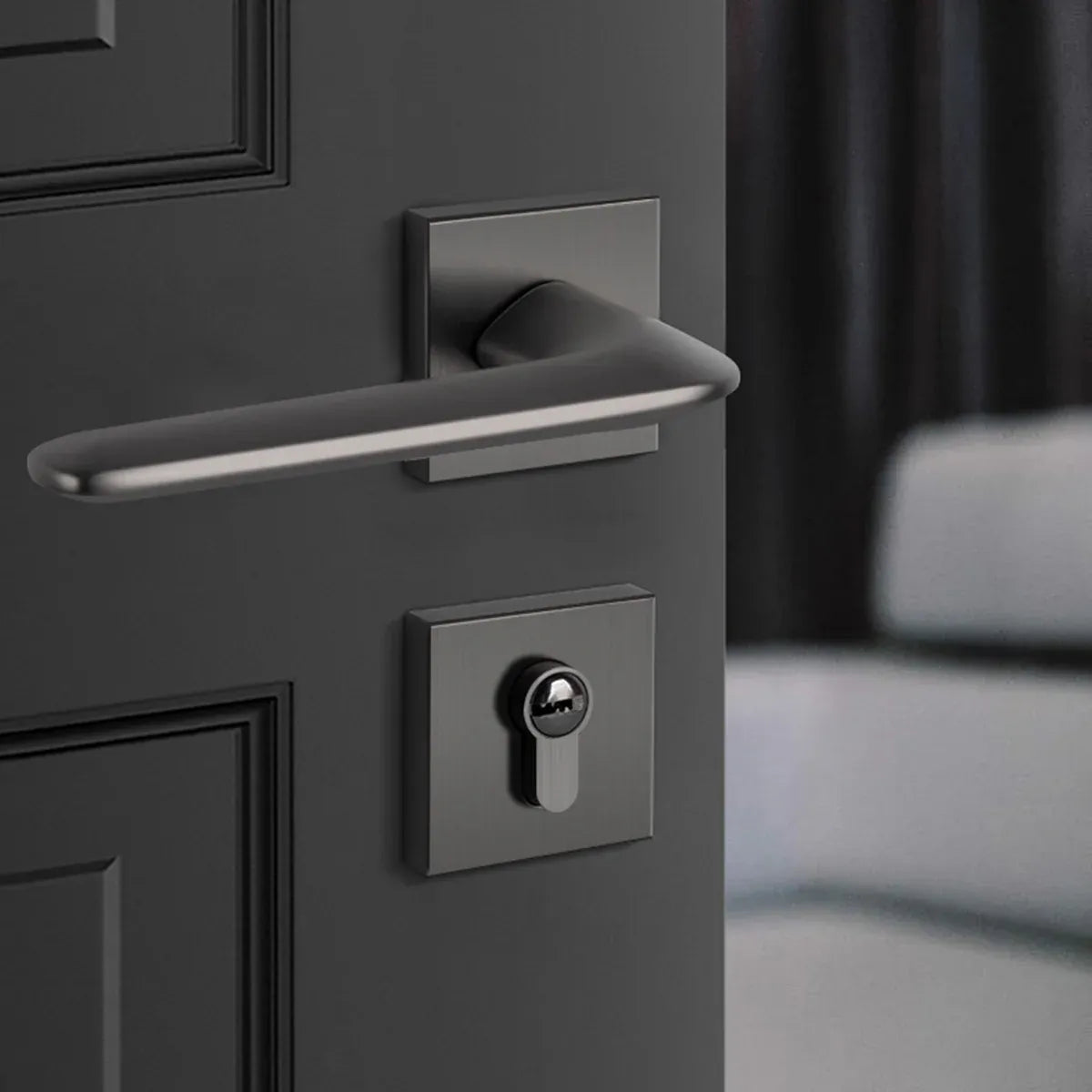 Room Door Lock Modern Style Black Bedroom Door Handle Interior Light Luxury