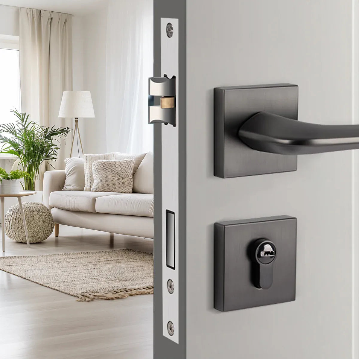 Room Door Lock Modern Style Black Bedroom Door Handle Interior Light Luxury