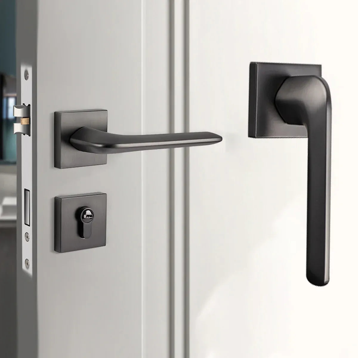 Room Door Lock Modern Style Black Bedroom Door Handle Interior Light Luxury