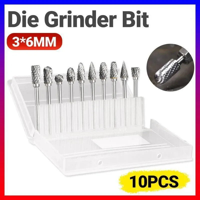 10Pcs Tungsten Steel Carbide 6mm Rotary Burr Set for Die Grinder