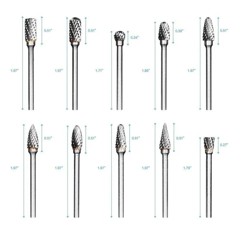 10Pcs Tungsten Steel Carbide 6mm Rotary Burr Set for Die Grinder