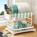 Kitchen Dish Drying Rack 2 Tier Carbon Steel White 42 x 29 x 29cm Tableware