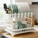 Kitchen Dish Drying Rack 2 Tier Carbon Steel White 42 x 29 x 29cm Tableware