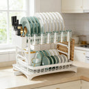 Kitchen Dish Drying Rack 2 Tier Carbon Steel White 42 x 29 x 29cm Tableware