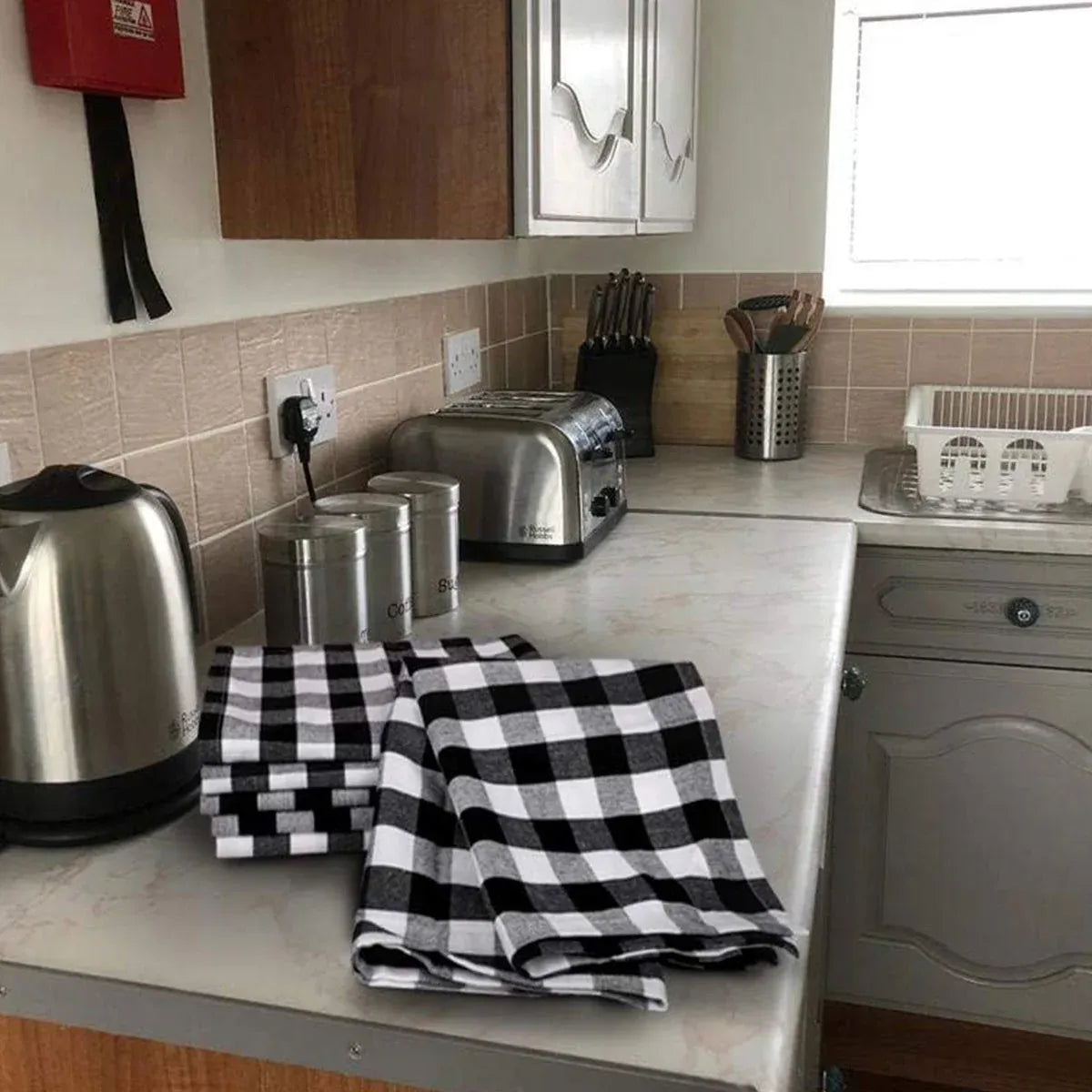 6PCS Checkered Kitchen Towels Dishwashing Cloths Cleaning Cloth Set for Home Use - Black