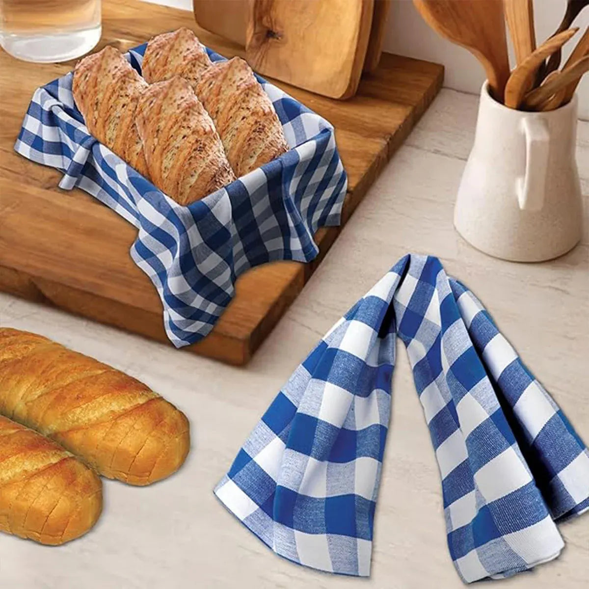 6PCS Checkered Kitchen Towels Dishwashing Cloths Cleaning Cloth Set for Home Use - Black