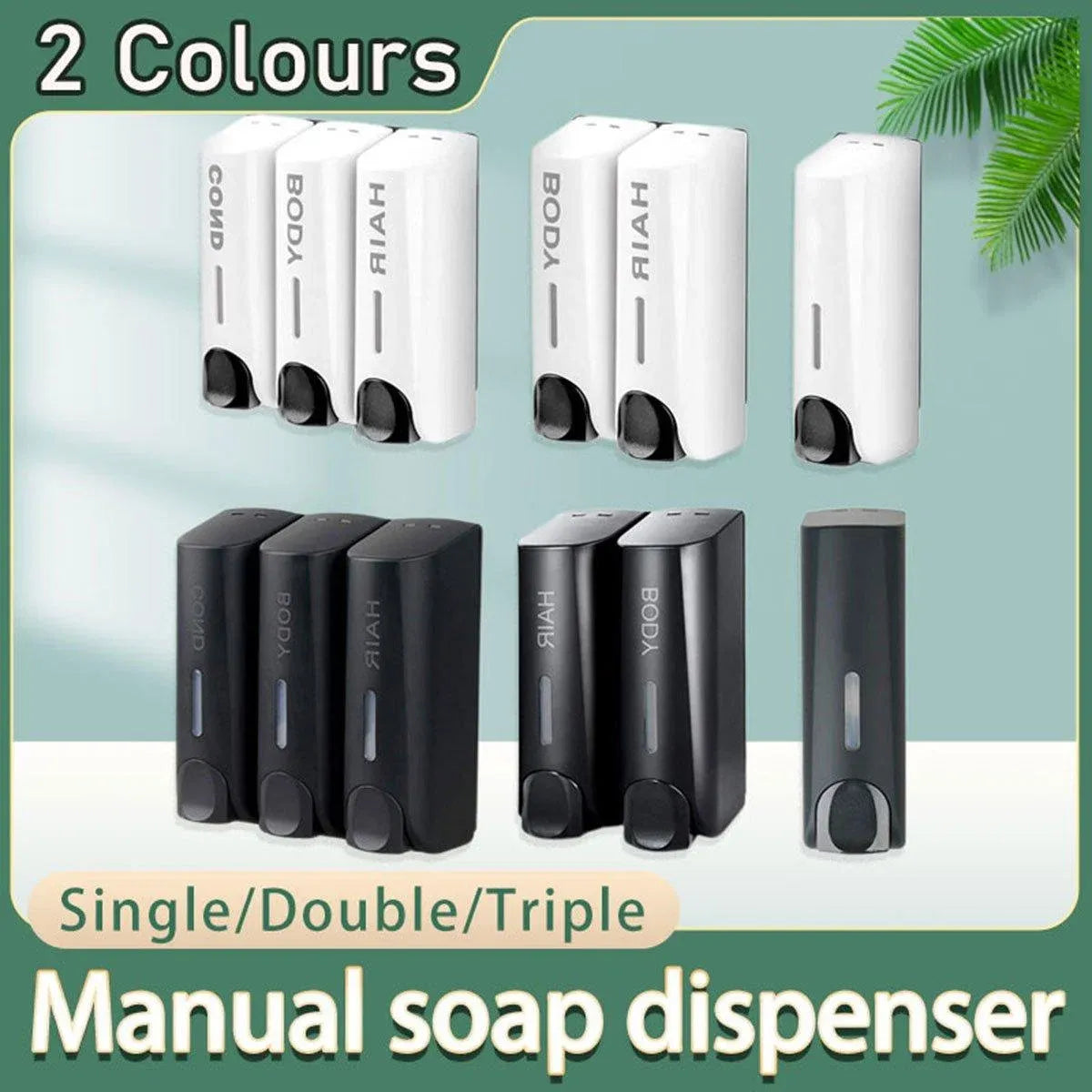 Hotel Wall Mounted Soap Dispenser Bathroom Shampoo Shower Gel Hand Soap Box - Black-Double