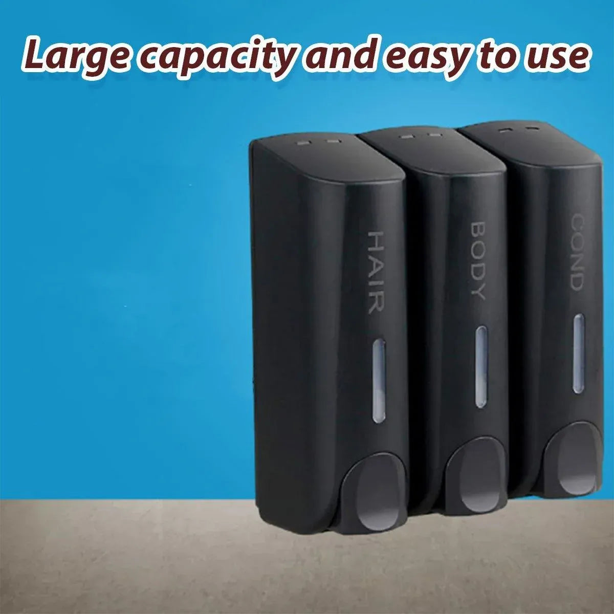 Hotel Wall Mounted Soap Dispenser Bathroom Shampoo Shower Gel Hand Soap Box - Black-Double