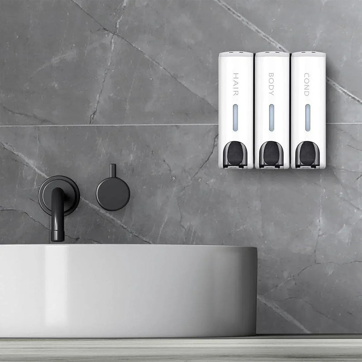 Hotel Wall Mounted Soap Dispenser Bathroom Shampoo Shower Gel Hand Soap Box - Black-Double