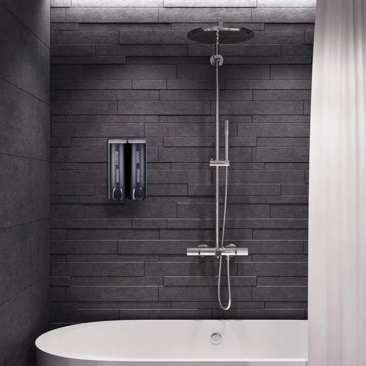Hotel Wall Mounted Soap Dispenser Bathroom Shampoo Shower Gel Hand Soap Box - Black-Double