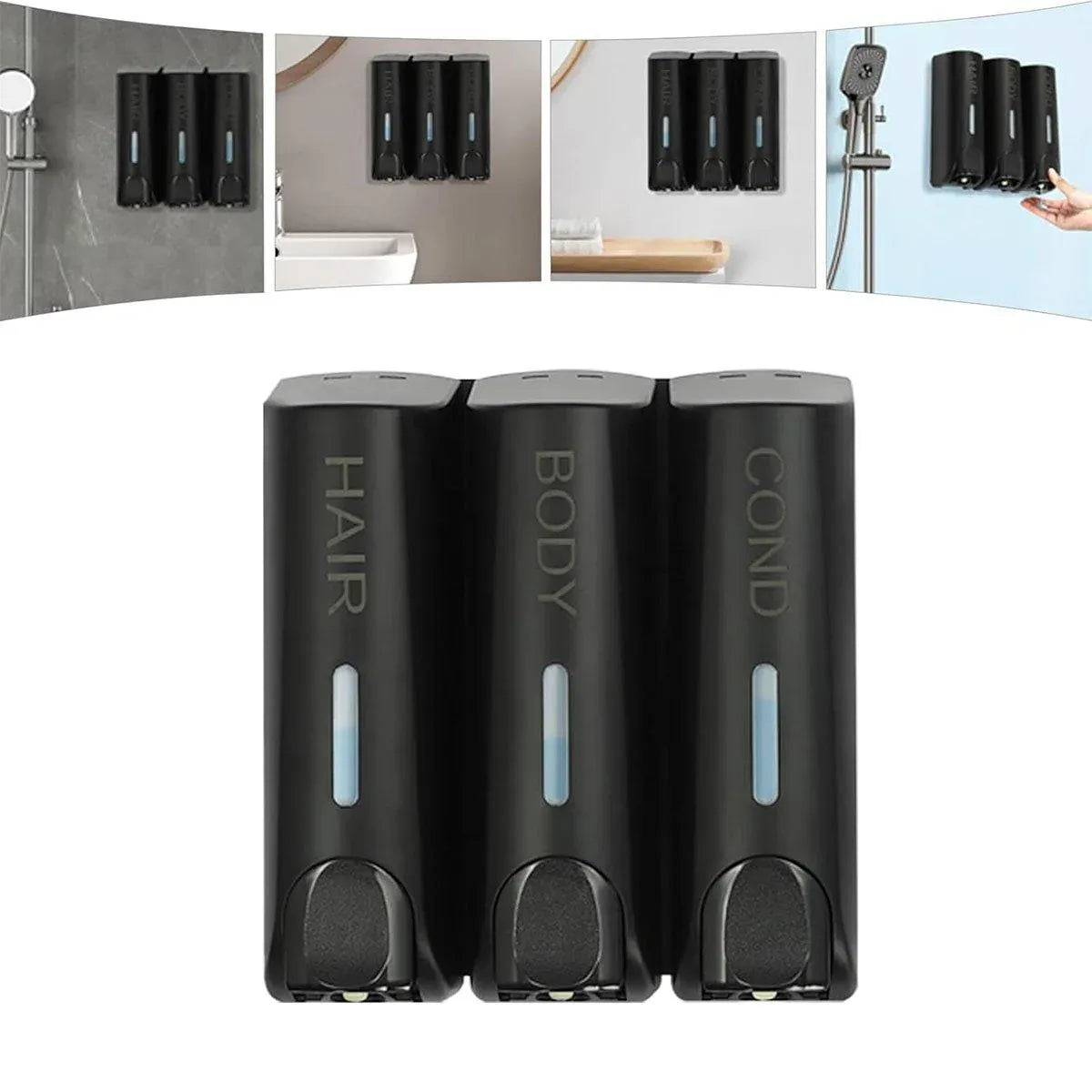 Hotel Wall Mounted Soap Dispenser Bathroom Shampoo Shower Gel Hand Soap Box - Black-Double