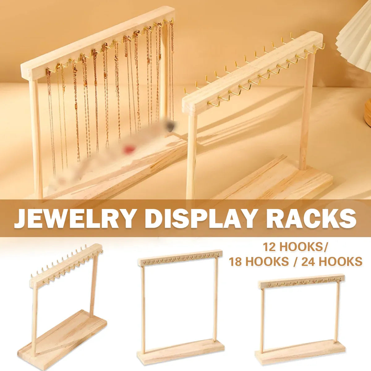 Solid Wood Necklace Jewelry Display Racks for Home Store Showcase Storage - 18 hooks