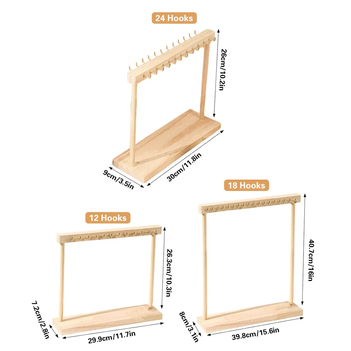 Solid Wood Necklace Jewelry Display Racks for Home Store Showcase Storage - 18 hooks