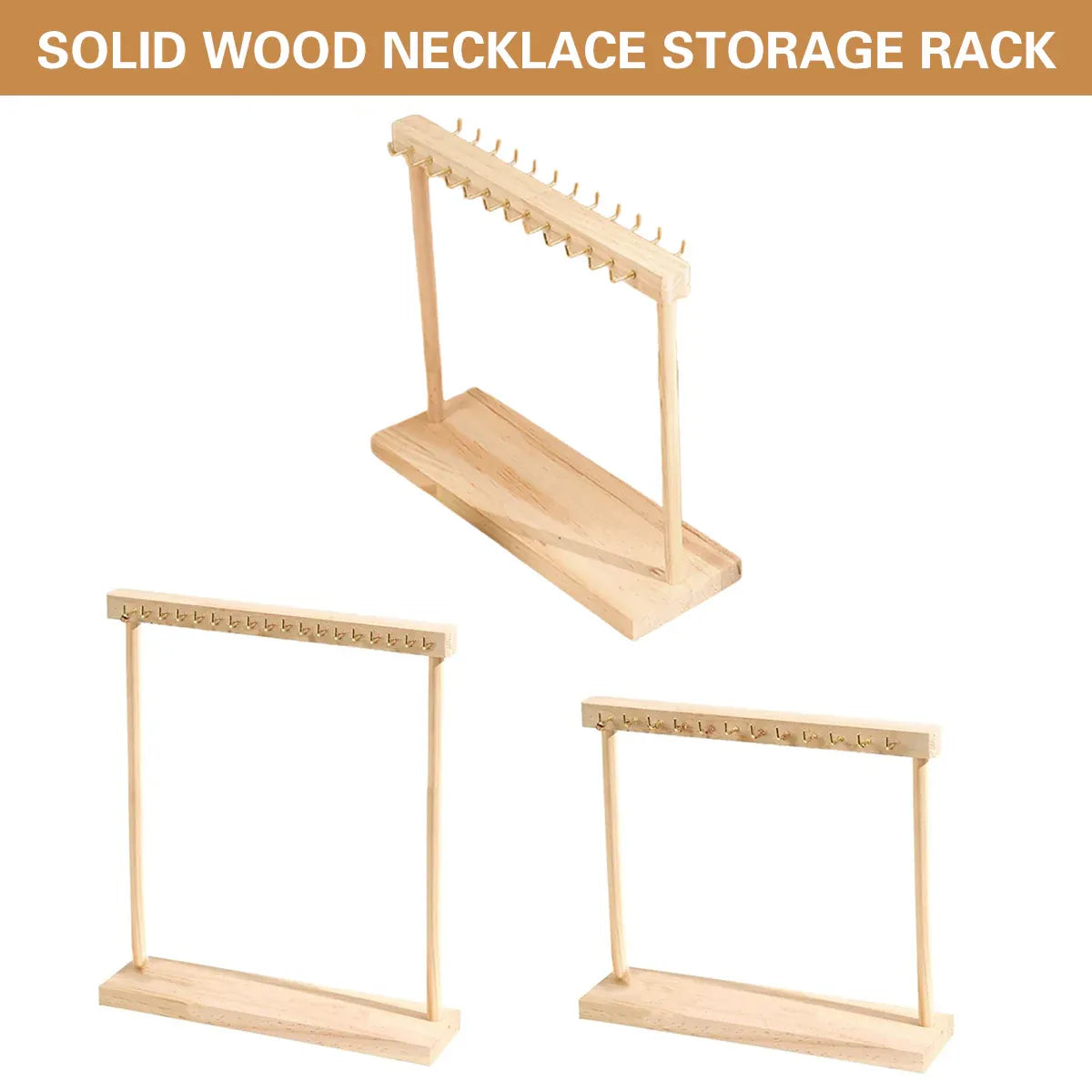 Solid Wood Necklace Jewelry Display Racks for Home Store Showcase Storage - 18 hooks