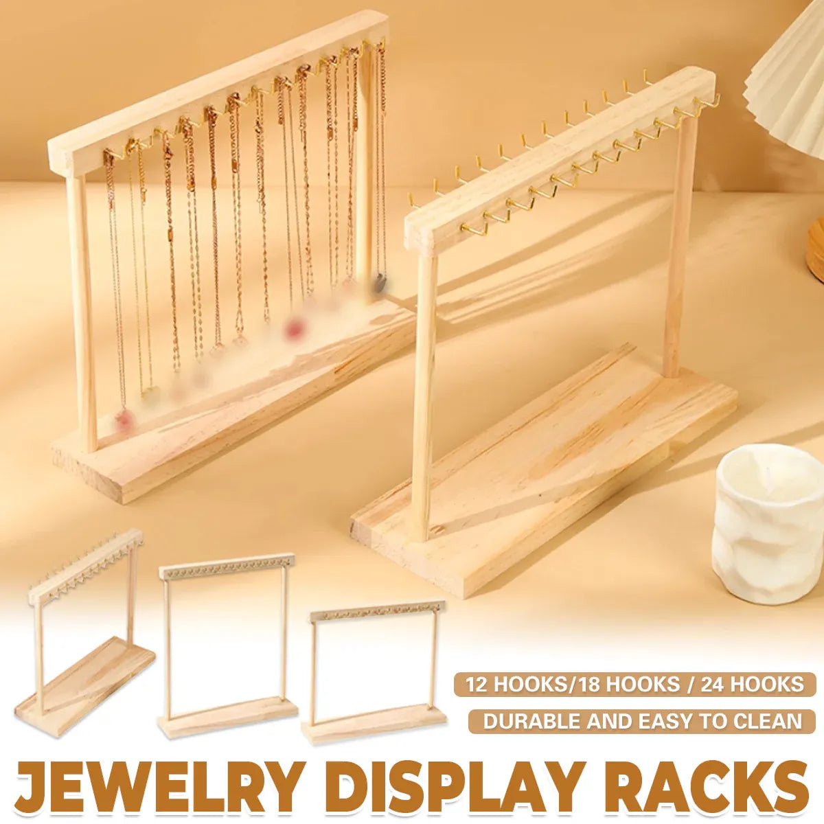 Solid Wood Necklace Jewelry Display Racks for Home Store Showcase Storage - 24 hooks