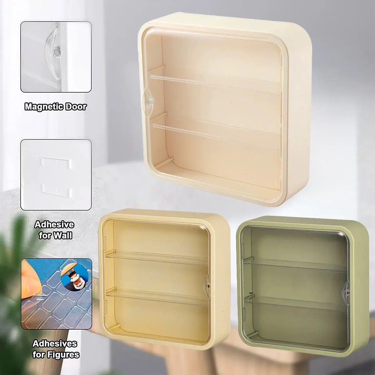 Wall Mounted Showcase Acrylic Figures Toys Display Case Dustproof Storage Box - Beige