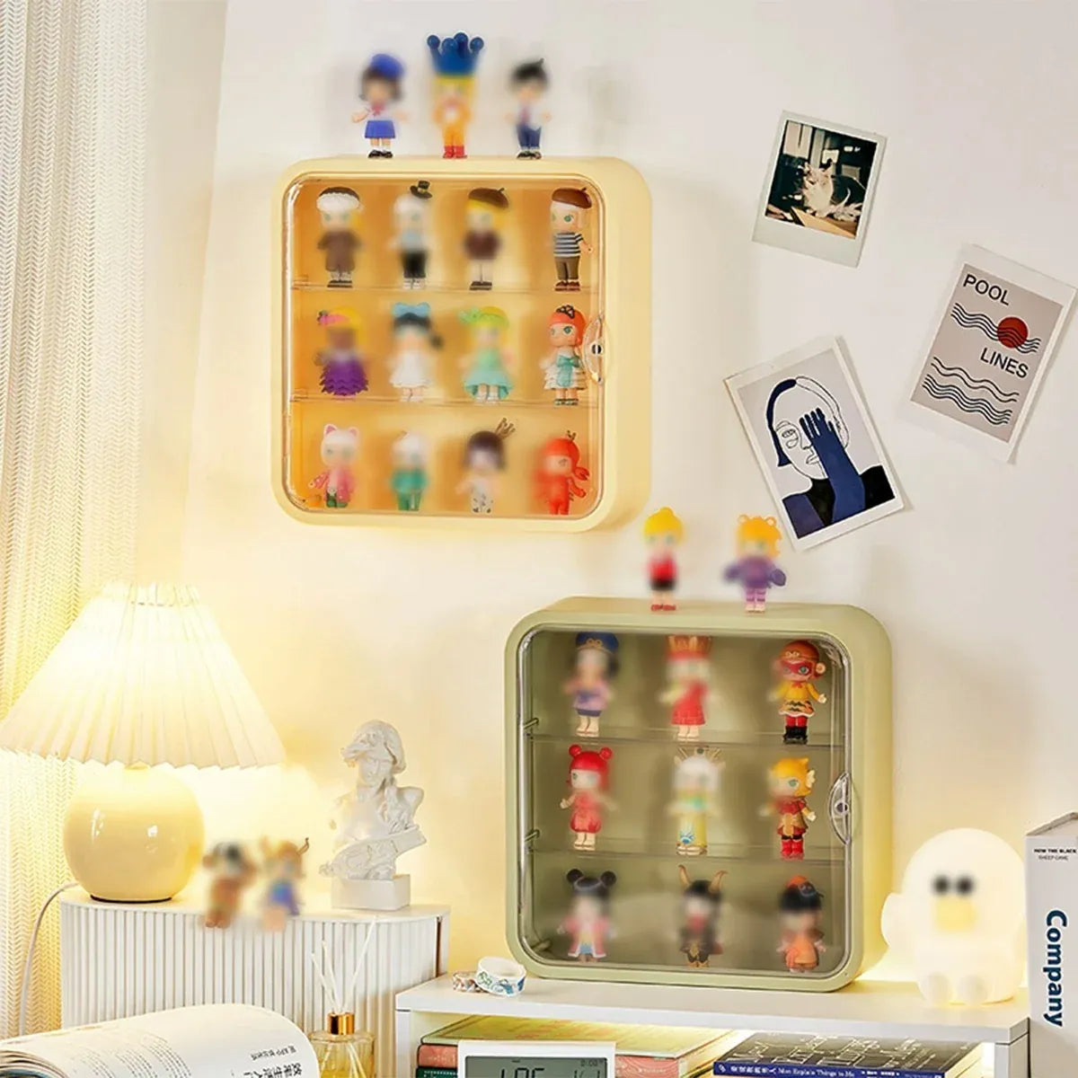 Wall Mounted Showcase Acrylic Figures Toys Display Case Dustproof Storage Box - Beige
