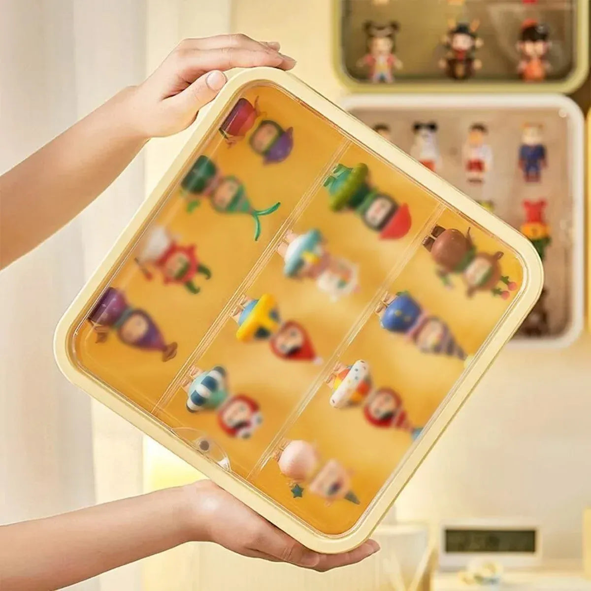 Wall Mounted Showcase Acrylic Figures Toys Display Case Dustproof Storage Box - Beige