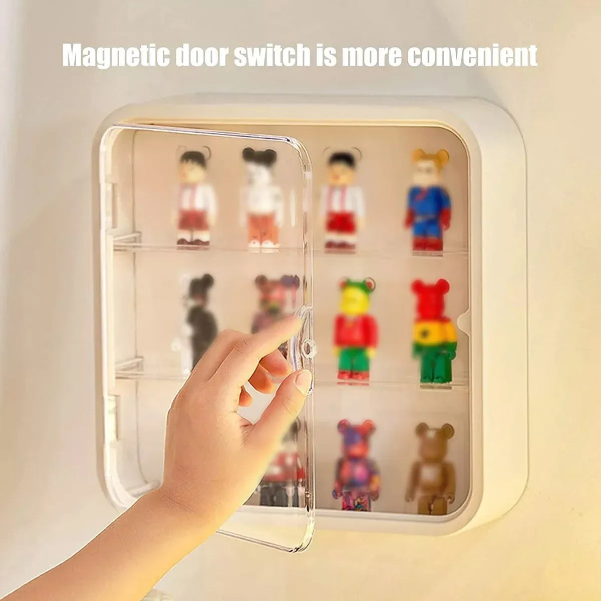 Wall Mounted Showcase Acrylic Figures Toys Display Case Dustproof Storage Box - Beige