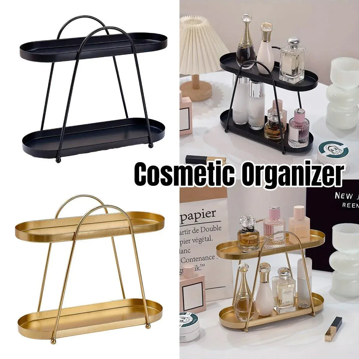 Jewelry Rack Organizer Stand Cosmetic Display Desktop Storage Holder for Home - Black