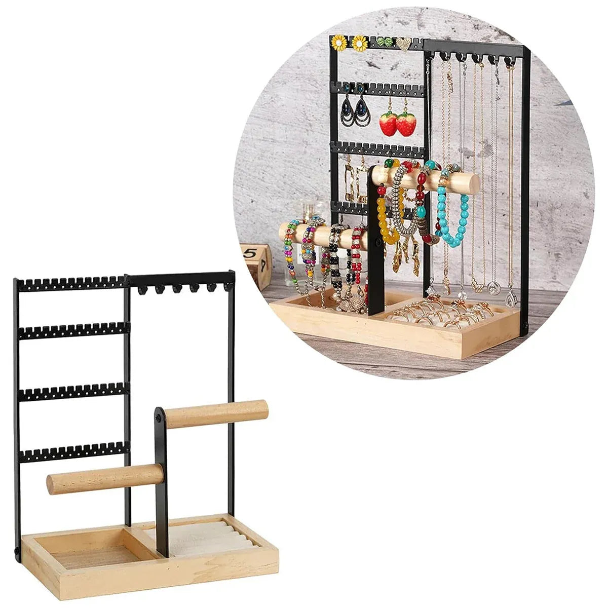 Jewelry Earring Bracelet Display Rack Jewellery Stand Necklace Organizer Holder - Black