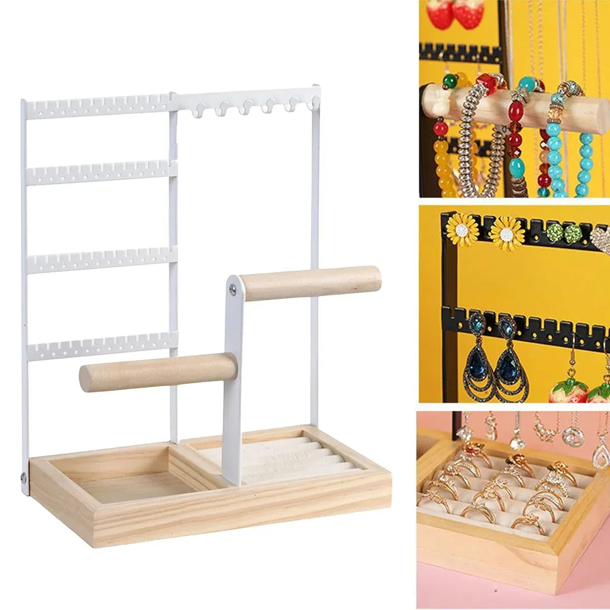 Jewelry Earring Bracelet Display Rack Jewellery Stand Necklace Organizer Holder - Black