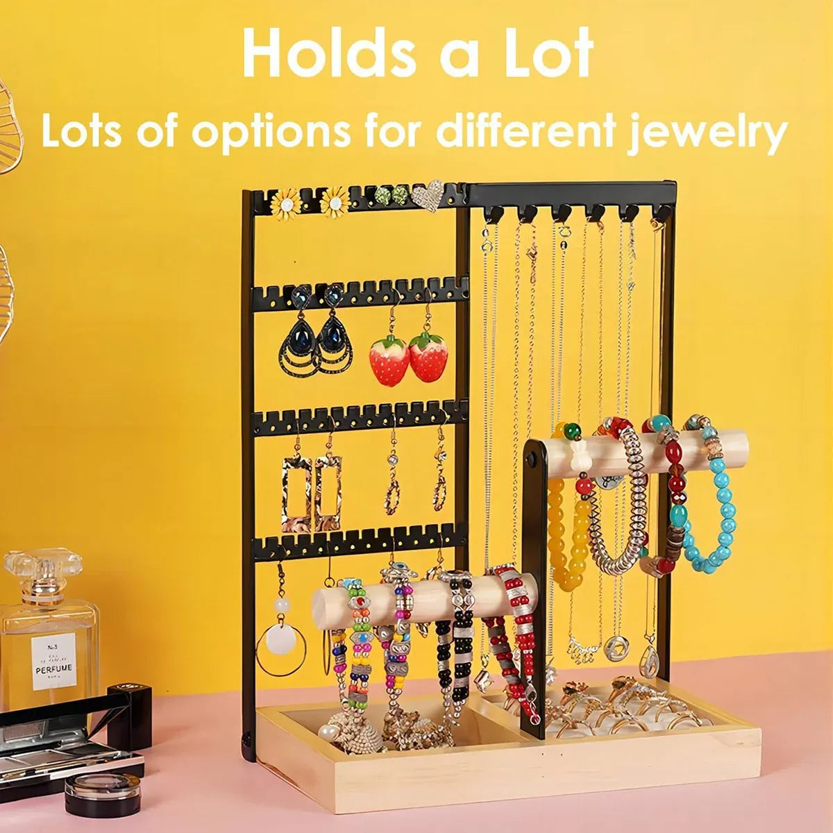 Jewelry Earring Bracelet Display Rack Jewellery Stand Necklace Organizer Holder - Black