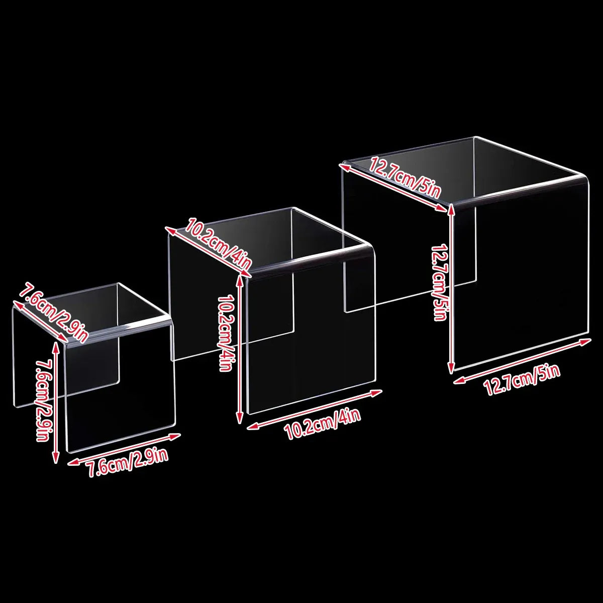 3PCS Clear Square Acrylic Display Stands for Jewelry Rings Watches Dessert Use