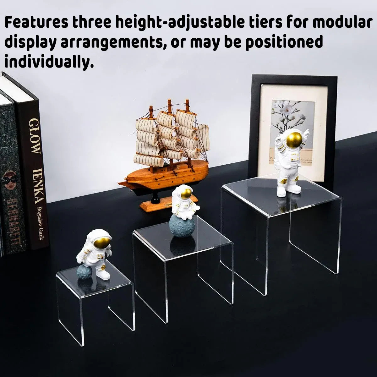 3PCS Clear Square Acrylic Display Stands for Jewelry Rings Watches Dessert Use