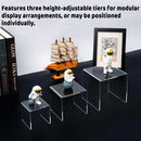 3PCS Clear Square Acrylic Display Stands for Jewelry Rings Watches Dessert Use