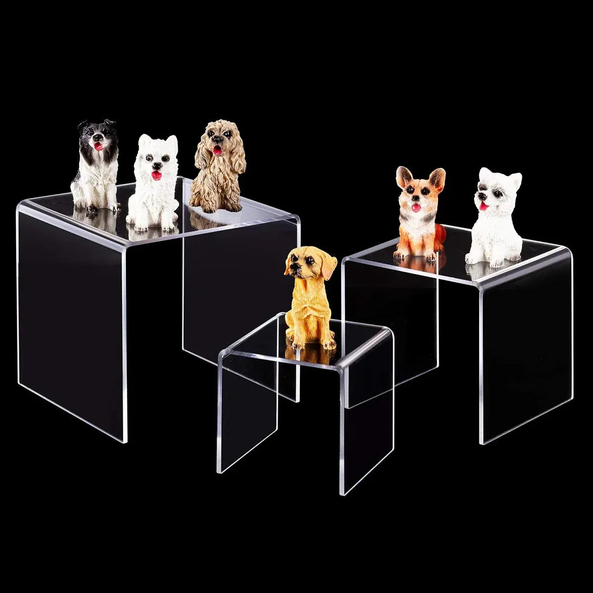 3PCS Clear Square Acrylic Display Stands for Jewelry Rings Watches Dessert Use