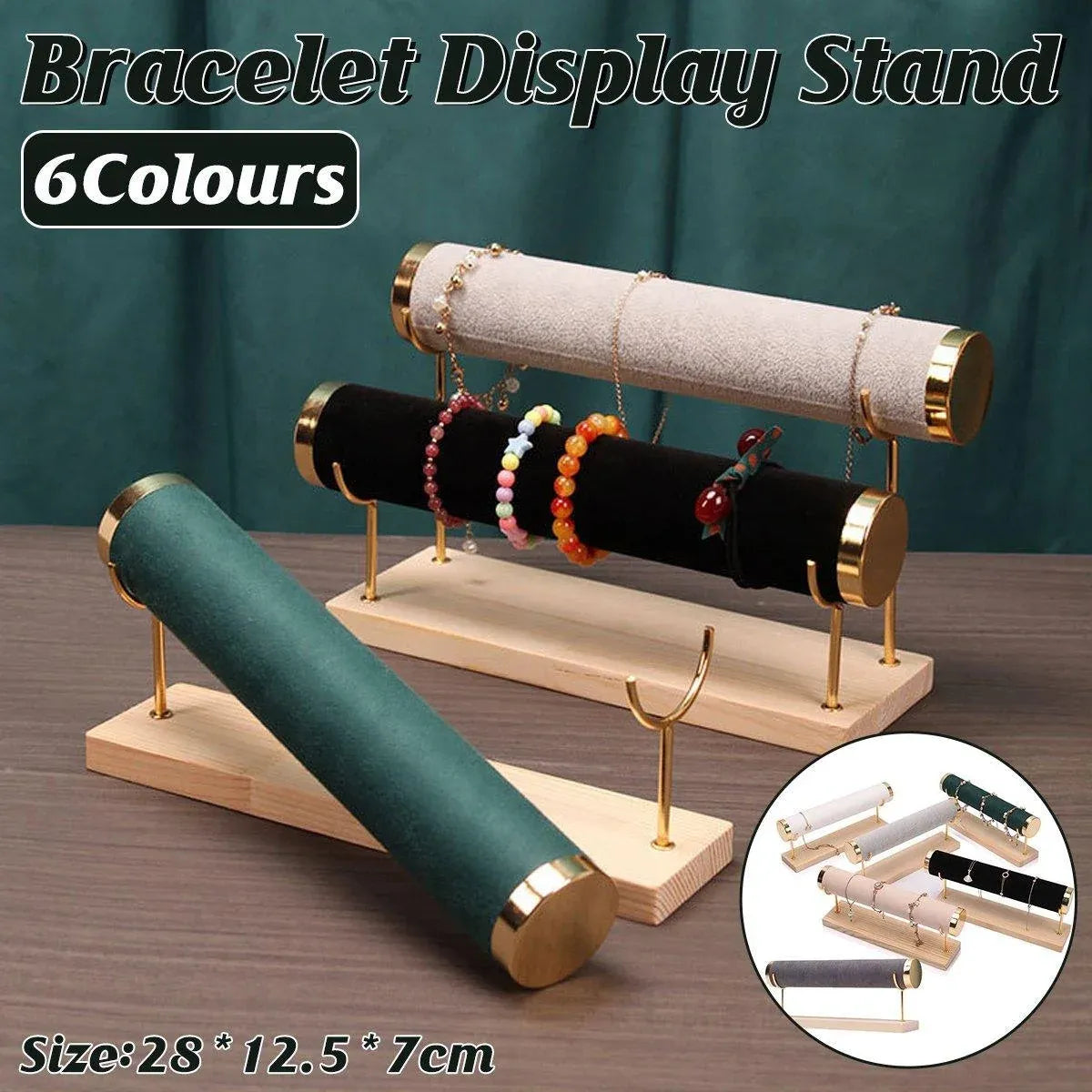 Wooden Bracelet Display Stand Single Tier Watch Bangle Holder Organizer Jewelry - Dark Grey