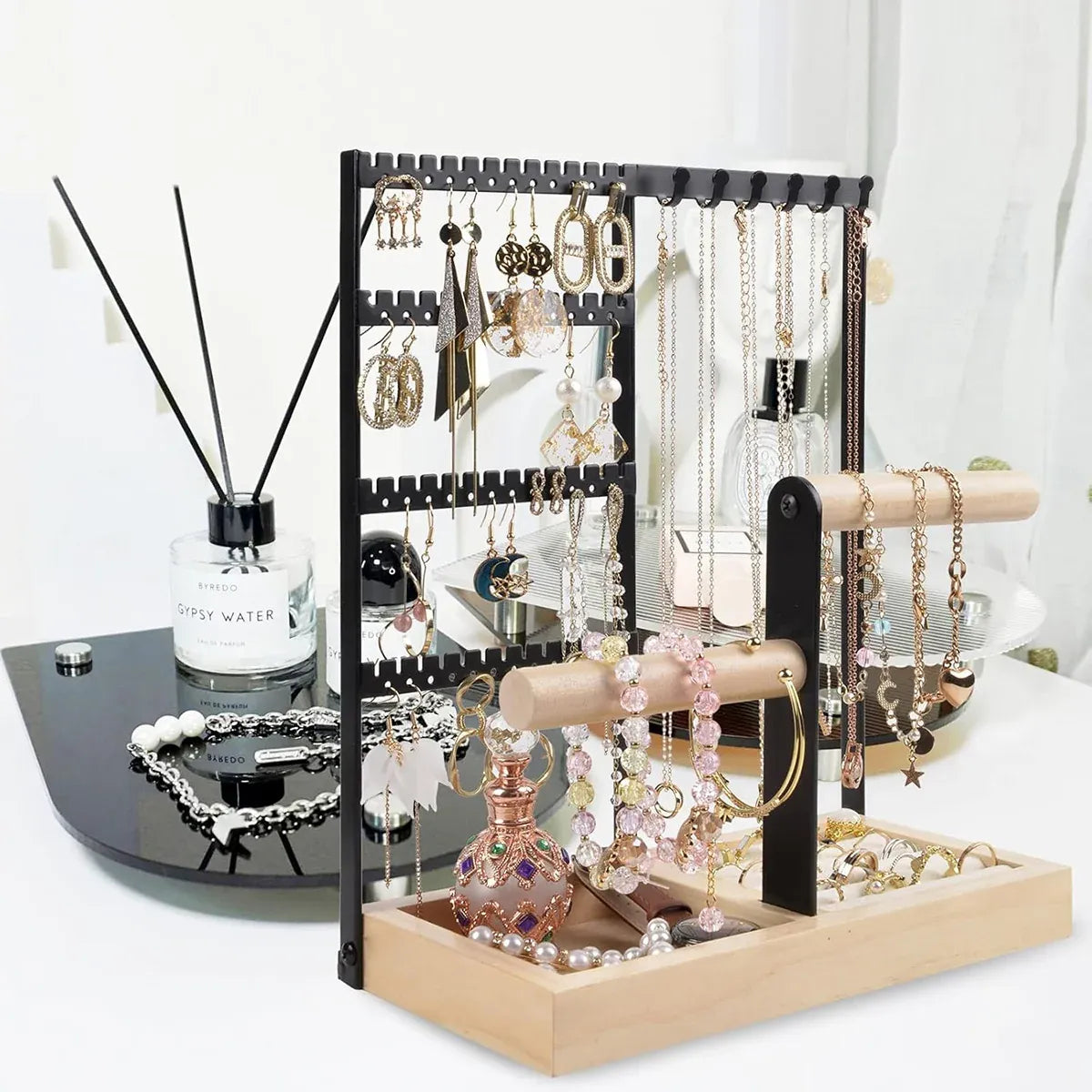 Jewelry Earring Bracelet Display Rack Jewellery Stand Necklace Organizer Holder - White