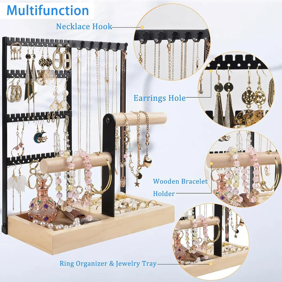 Jewelry Earring Bracelet Display Rack Jewellery Stand Necklace Organizer Holder - White