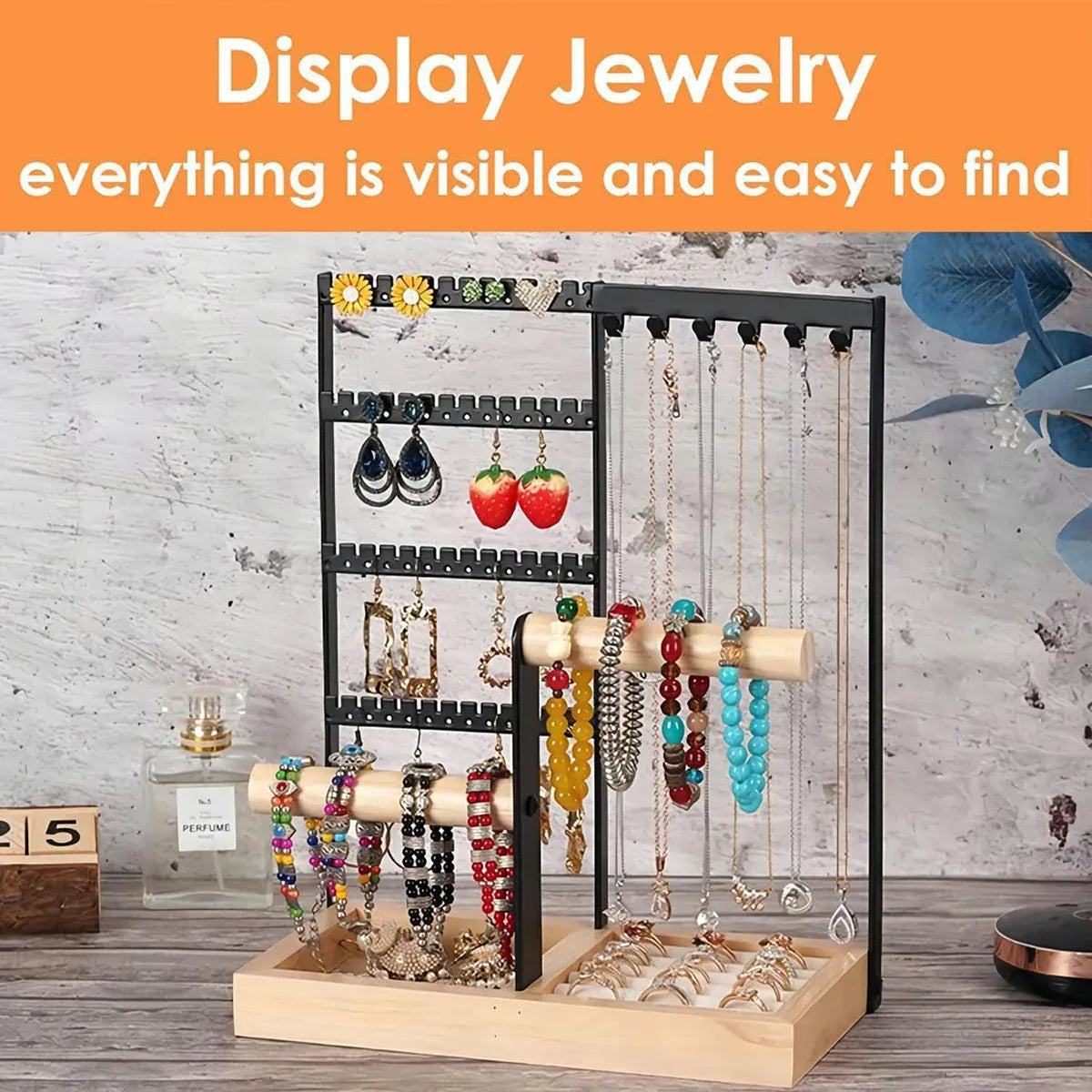 Jewelry Earring Bracelet Display Rack Jewellery Stand Necklace Organizer Holder - White