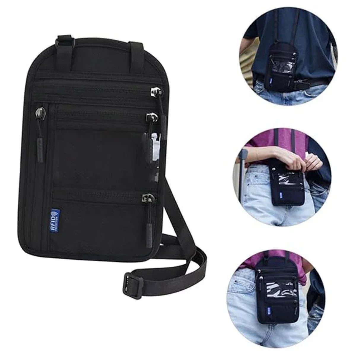 Multi-Functional Travel Passport Document Bag Protective Case Cover Holder - Black