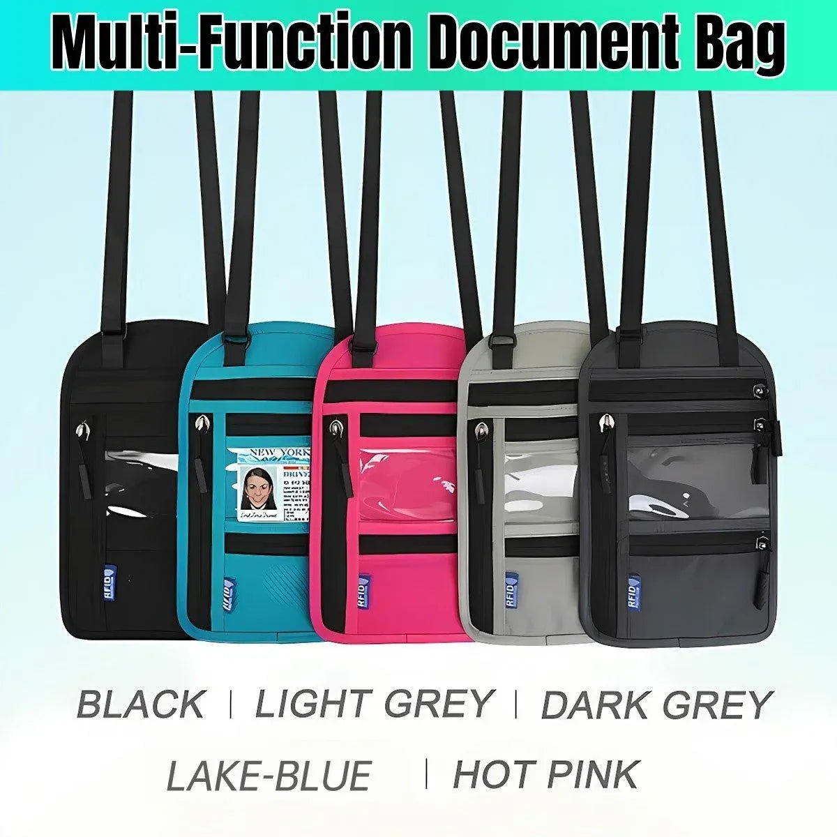Multi-Functional Travel Passport Document Bag Protective Case Cover Holder - Black