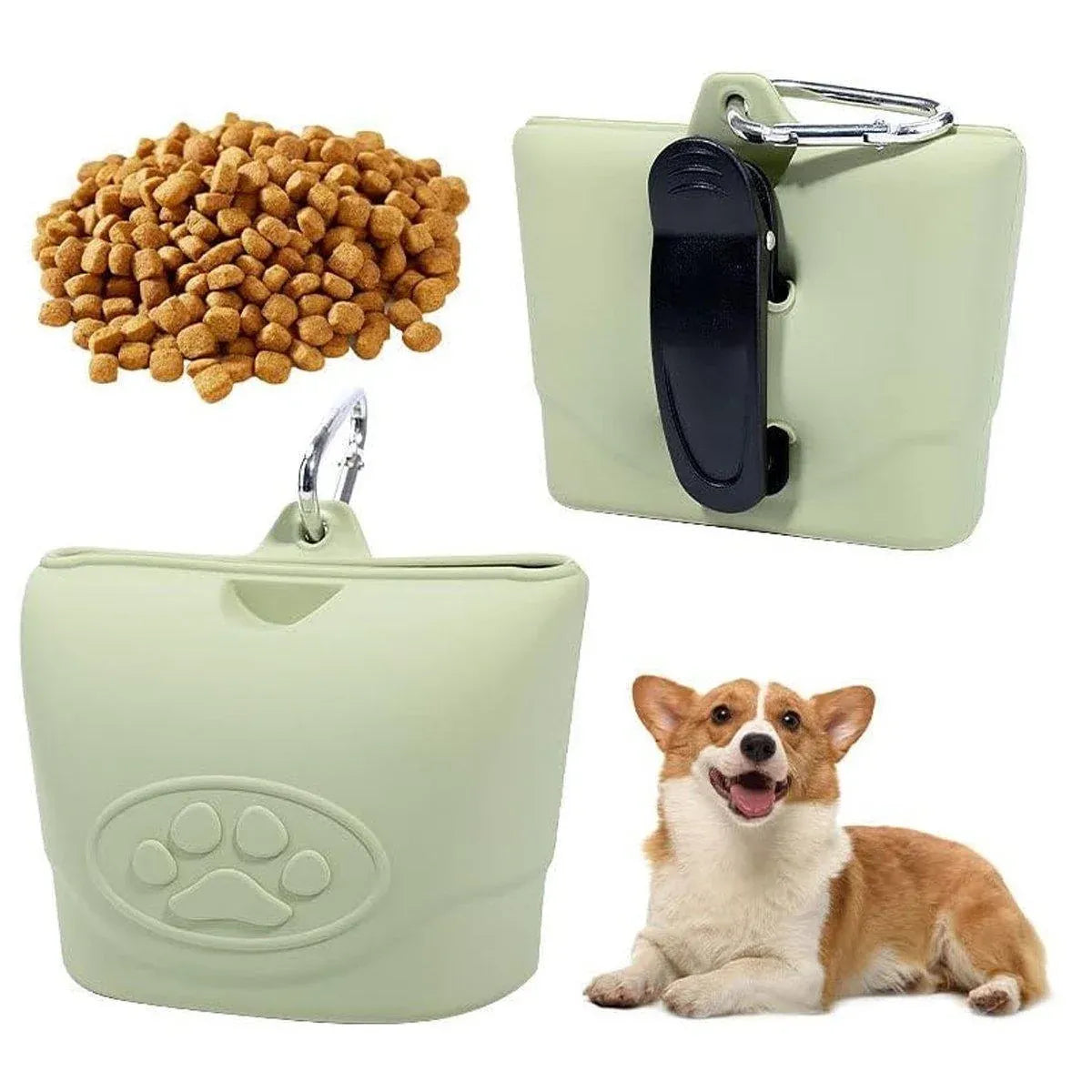 Portable Dog Food Bag Outdoor Walking Travel Feeding Pouch Pet Supplies - Light Green