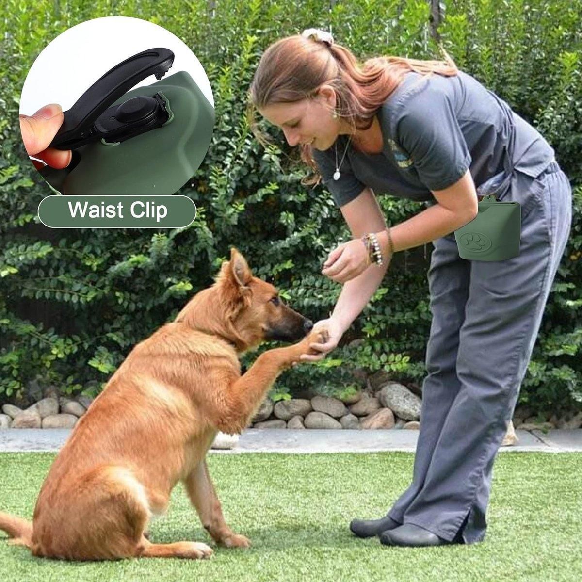 Portable Dog Food Bag Outdoor Walking Travel Feeding Pouch Pet Supplies - Dark Green