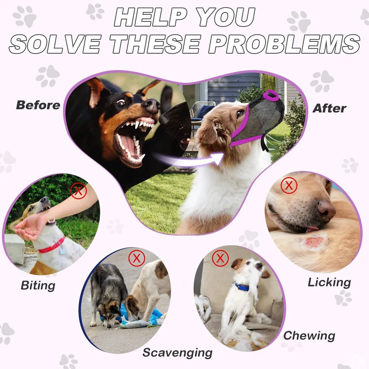 Pet Dog Breathable Lightweight Muzzle Face Mask Prevent Dogs Biting People Use - M